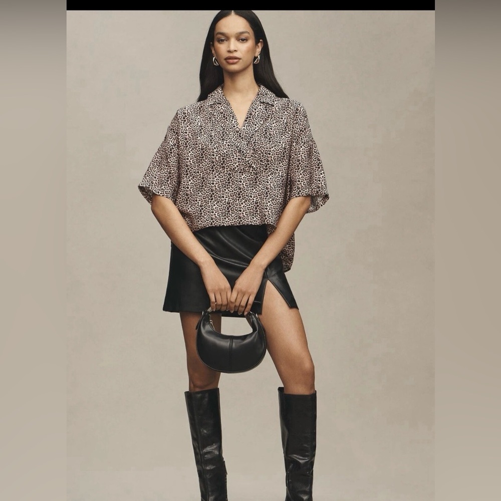 Anthropologie Short-Sleeve Top Leopard Print Animal Print